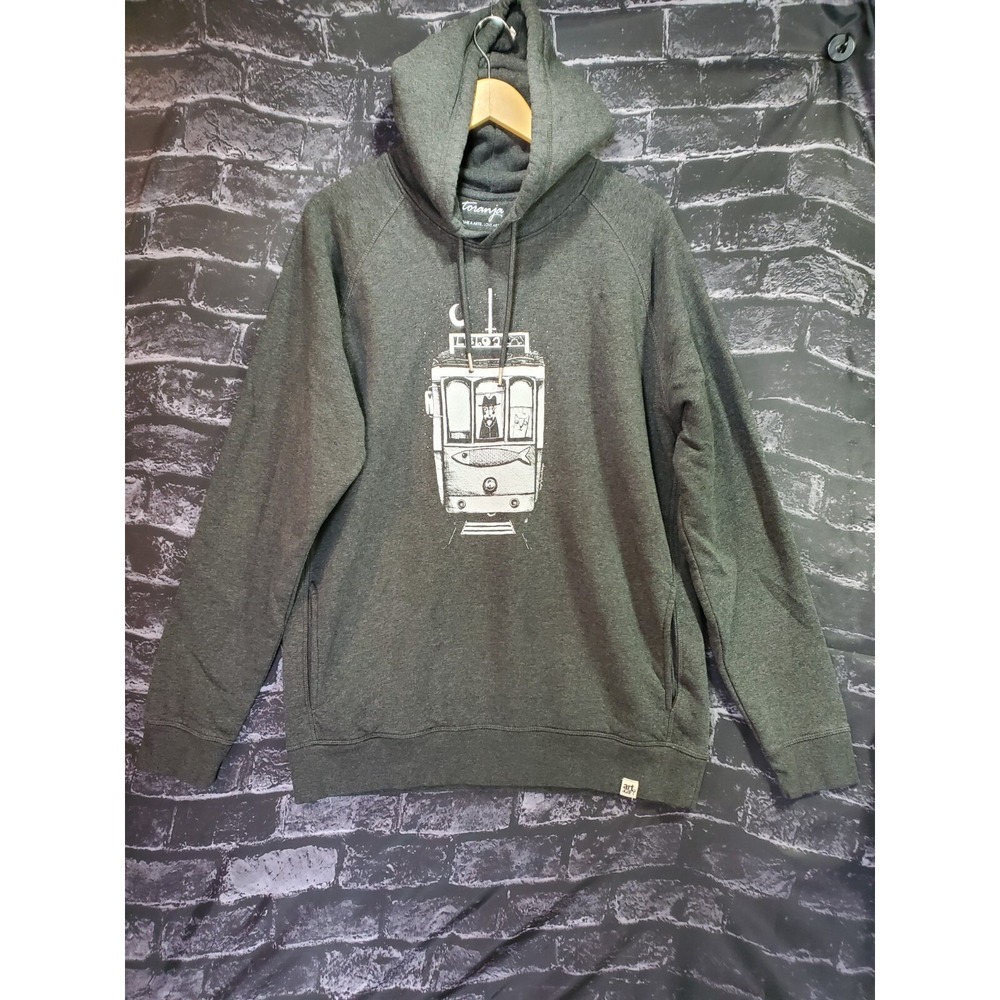 Toranja Hoodie Unisex Large Gray Cat Art To Wear Pullover‎ Organic Cotton Blend